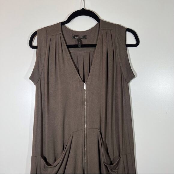 BCBG Maxazria Army Green Shift Zip Dress Sleeveless Oversized Pockets Flowy XS - Picture 4 of 12